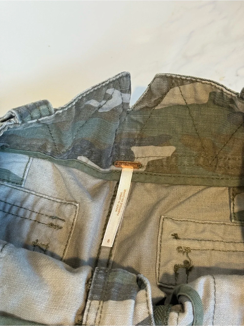 Free people camo denim shorts